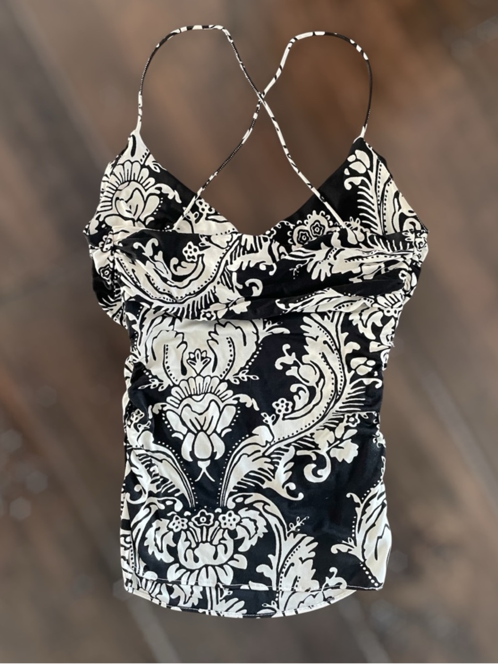 Marciano Y2K Babydoll Twist Bodice 100% Silk Cami Tank Top in Black & White, XS - Picture 3 of 4